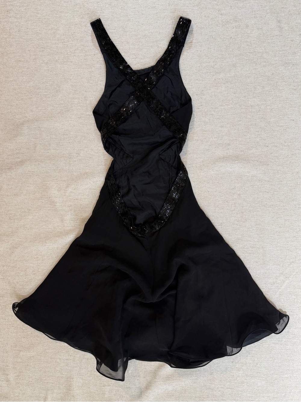 Cache Black Sleeveless Cross-Back Midi Dress